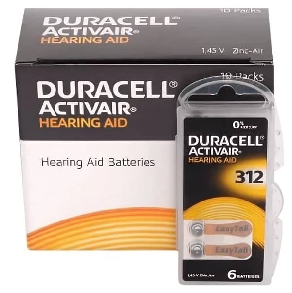 Duracell EasyTab/Activair Type 312 Hearing Aid Batteries - Box of 10