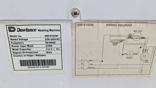 Dawlance Washing Machine DW-6100W – Twin Tub (Semi-Automatic)