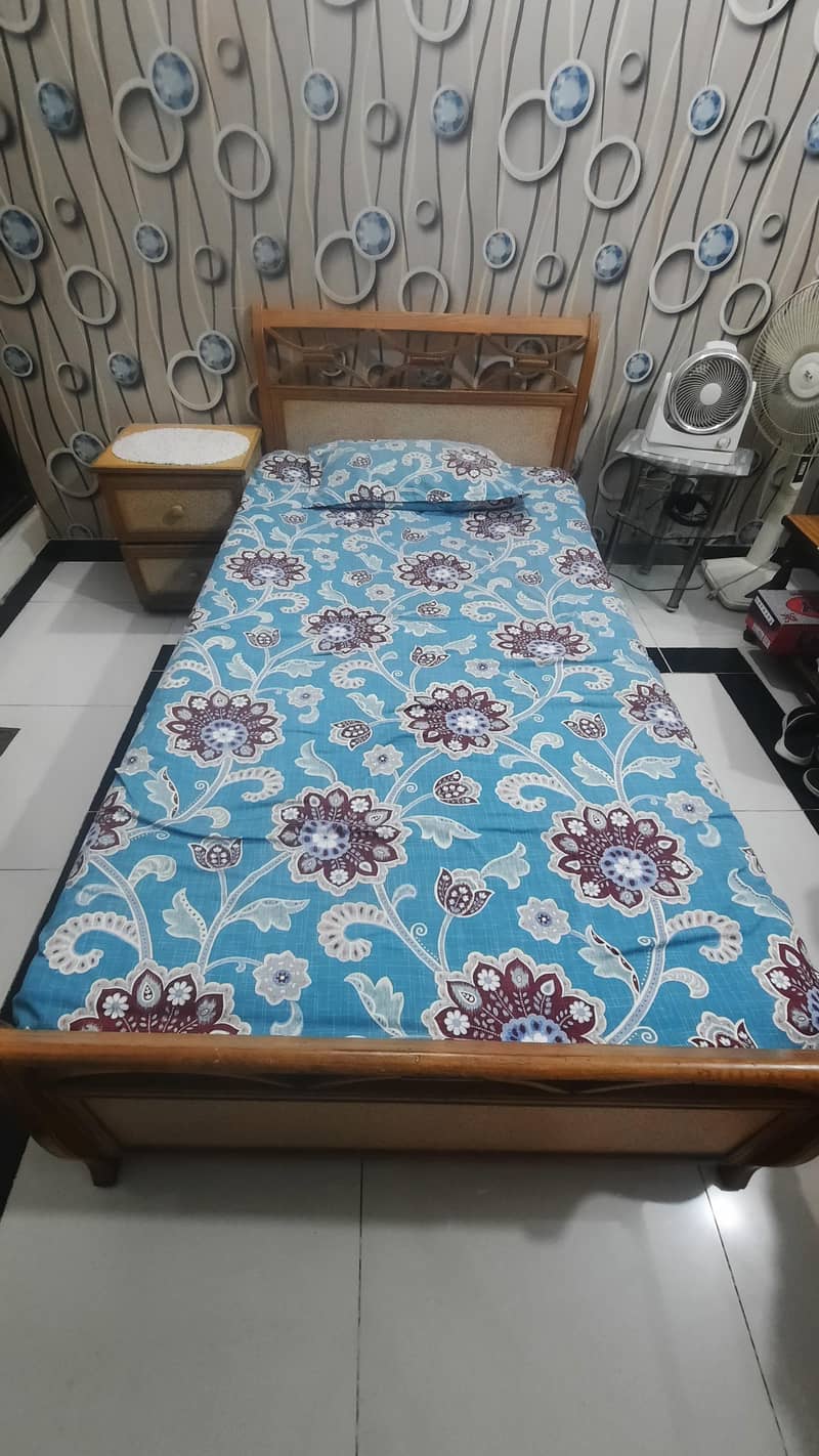 Single Bed with side table and mattress 2