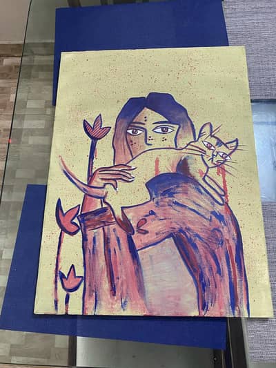 Girl and Cat Painting