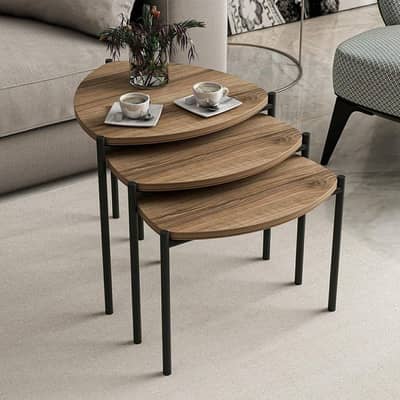 Walnut & Matte Black Nesting Coffee Tables (Set of 3)