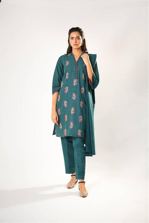 Women winter clothes | Turquoise Blue | Casual 3 Piece Suit | Cotton Khaddar Dyed | LAD-03177