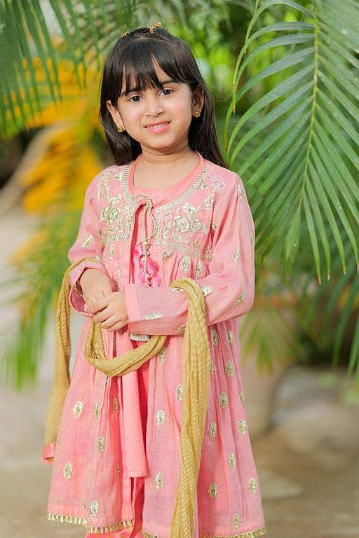 Kids formal clothes | Tea Pink & Gold | Formal 3 Piece Suit | Banarsi Masuri | KDD-03159
