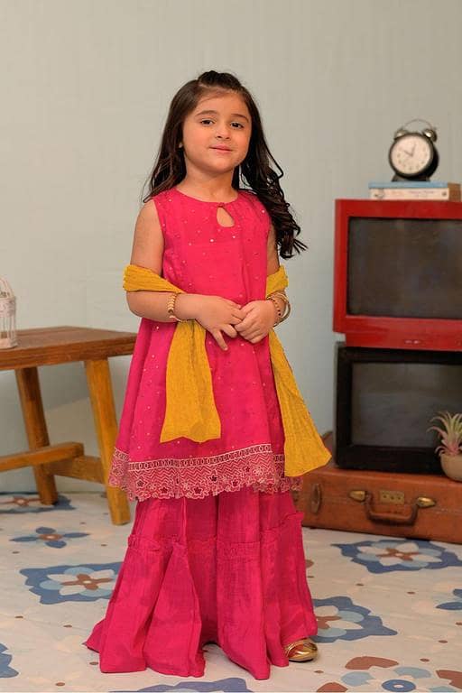 KDD-02947 | Shocking Pink & Gold | Formal 3 Piece Suit | Viscose Raw Silk