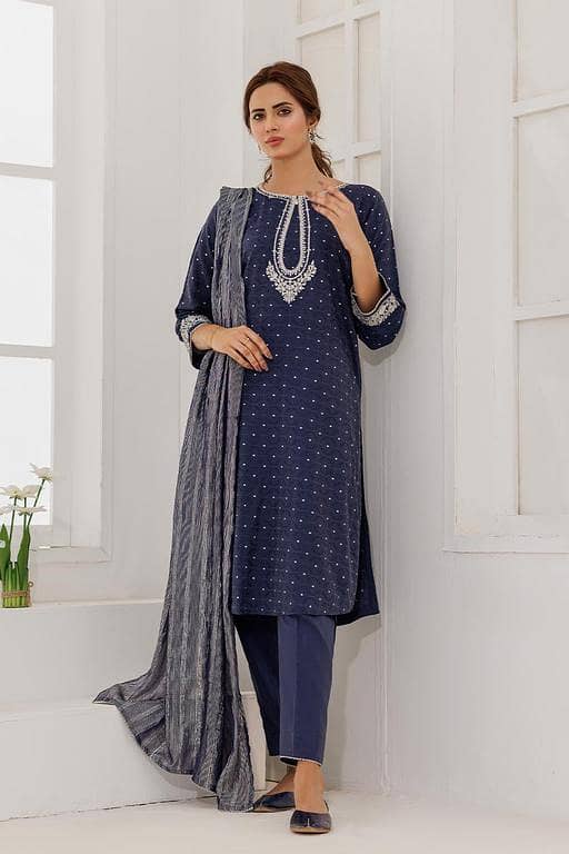 LBD-02867 | Blue & Silver | Casual Plus 3 Piece Suit | Cotton Viscose Filament Jacquard