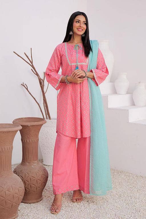 LAD-02966 | T. Pink & Sea Green | Casual 3 Piece Suit | Cotton Jacquard