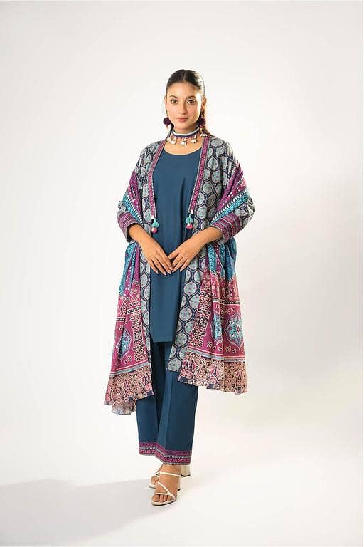 Women winter clothes | Blue & Multicolor | Casual 3 Piece Suit | Cotton Khaddar Printed | LAD-03198