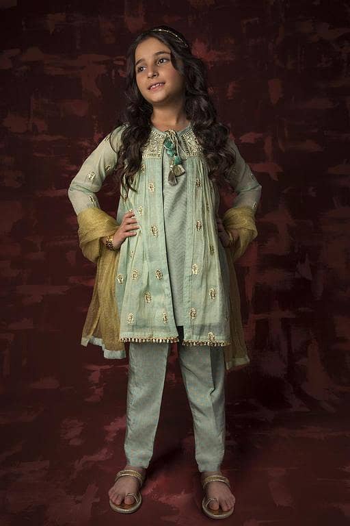 Kids formal clothes | Green & Gold | Formal 3 Piece Suit | Banarsi Masuri | KDD-03158