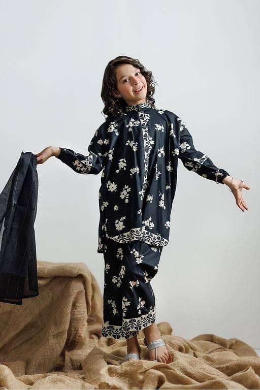 KAD-03163 | Black & Fawn | Casual 3 Piece Suit | Cotton Lawn Printed