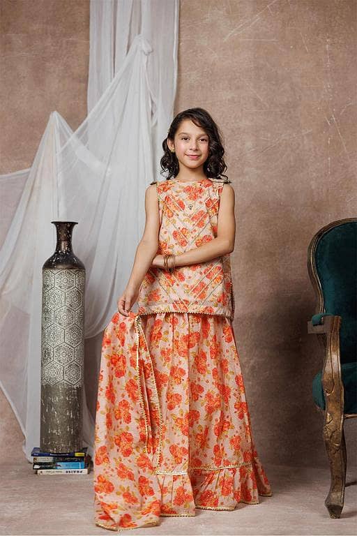 KDD-02997 | Fawn & Multicolor | Formal 3 Piece Suit | Cotton Organza Digital Print