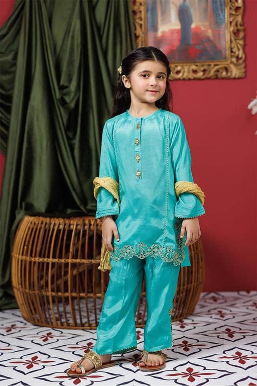 KDD-02948 | Sea Green & Gold | Formal 3 Piece Suit | VIscose Raw Silk