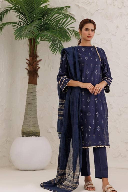 LBD-03086 | Navy Blue & Gold | Casual Plus 3 Piece Suit |  Plain Cotton
