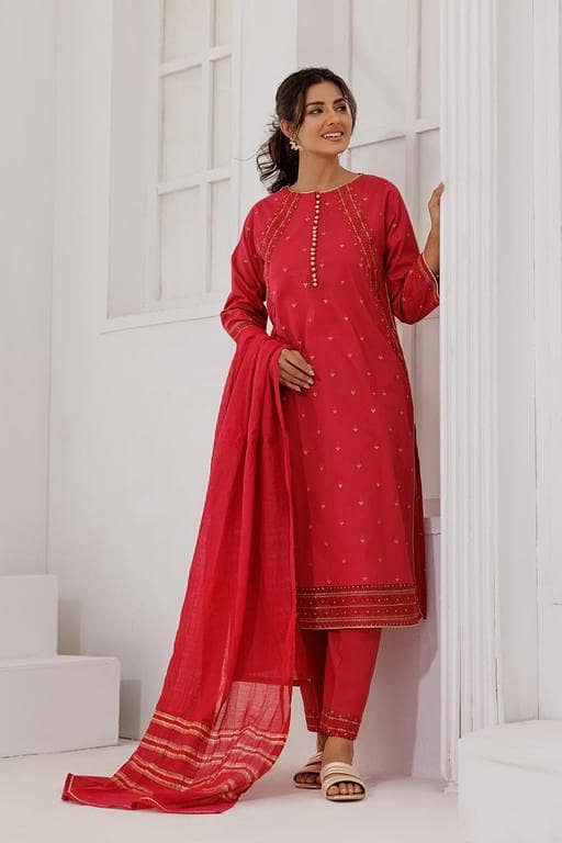 LBD-03088 | Maroon & Gold | Casual Plus 3 Piece Suit | Plain Cotton