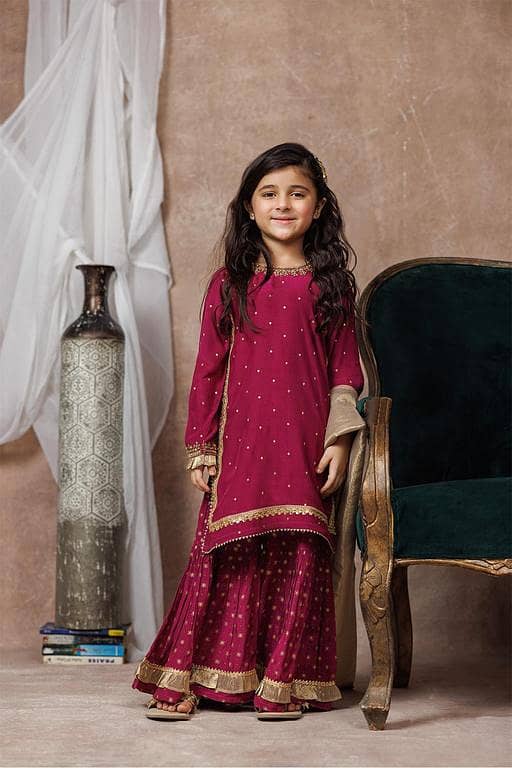 KDD-03074 | Magenta & Gold | Formal 3 Piece Suit | Viscose Raw-Silk