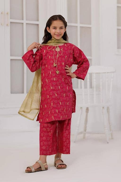 KBD-03043 | Shocking Pink & Gold | Casual Plus 3 Piece Suit | Cotton Jacquard