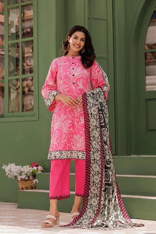 LAD-03015 | Pink & Multicolor | Casual 3 Piece Suit | Cotton Lawn Printed