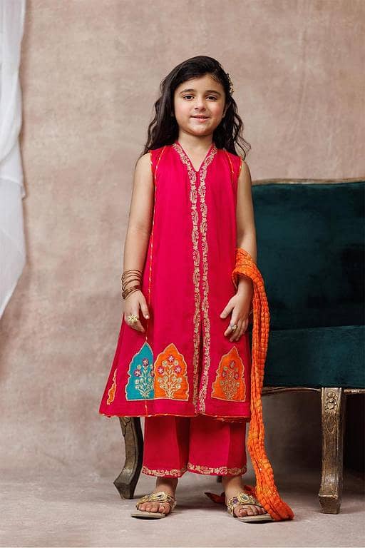 KDD-03107 | Shocking Pink & Multicolor | Formal 3 Piece Suit | Viscose Raw-Silk