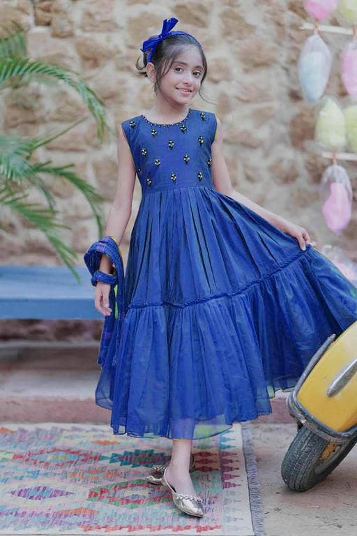 KDD-03097 | Navy Blue & Gold | Formal 3 Piece Suit | Viscose Chambray Katan