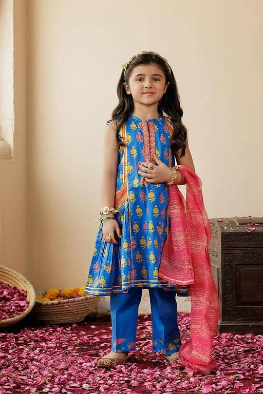 KBD-02982 | Blue & Multicolor | Casual Plus 3 Piece Suit | Cotton Gold  Printed