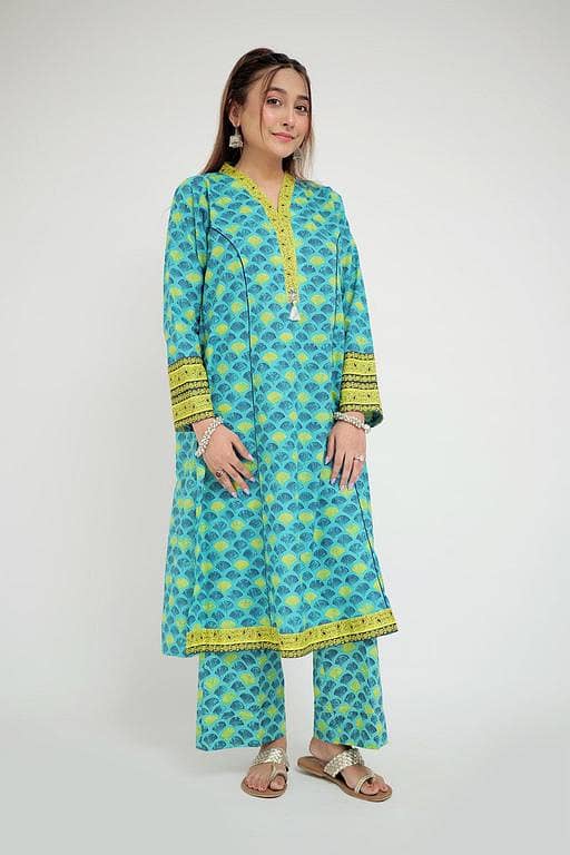 LAC-02691 | Sea Green & Multicolor | Casual 2 Piece Suit  | Cotton Lawn Printed