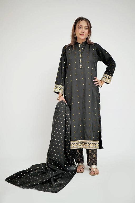 LAD-02660 | Black | Casual 3 Piece Suit  | Cotton Cambric