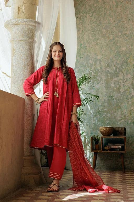 GBD-02975 | Red & Gold | Casual 3 Piece Suit | Cotton Dobby