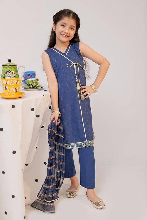 KBD-02612 | Blue & Gold  | Casual Plus 3 Piece Suit | Cotton Jacqaurd