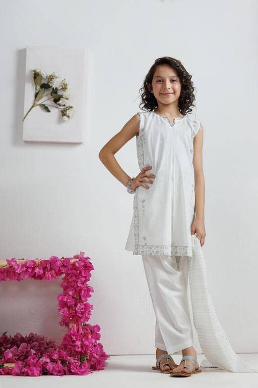 KAD-03168 | White & Silver | Casual 3 Piece Suit | Cotton Lawn Printed