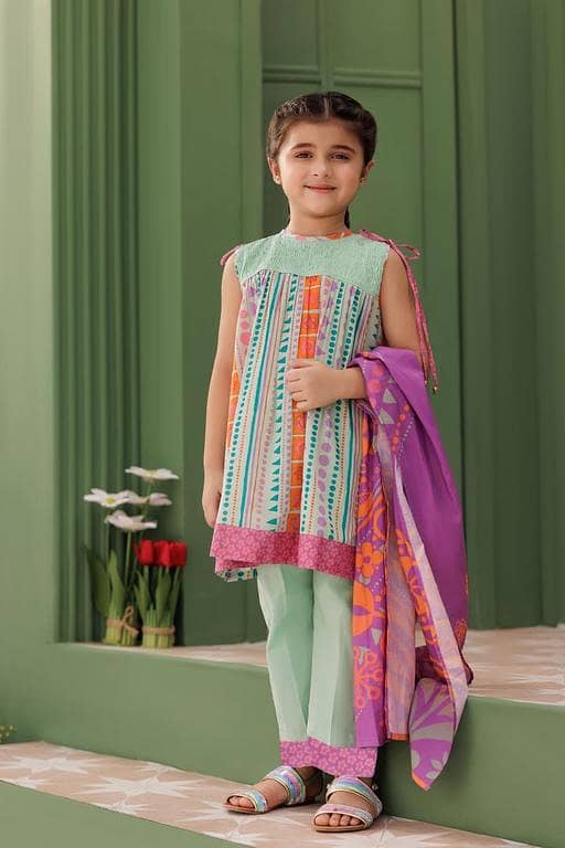 KAD-03124 | Sea Green & Multicolor | Casual 3 Piece Suit | Cotton Lawn Printed