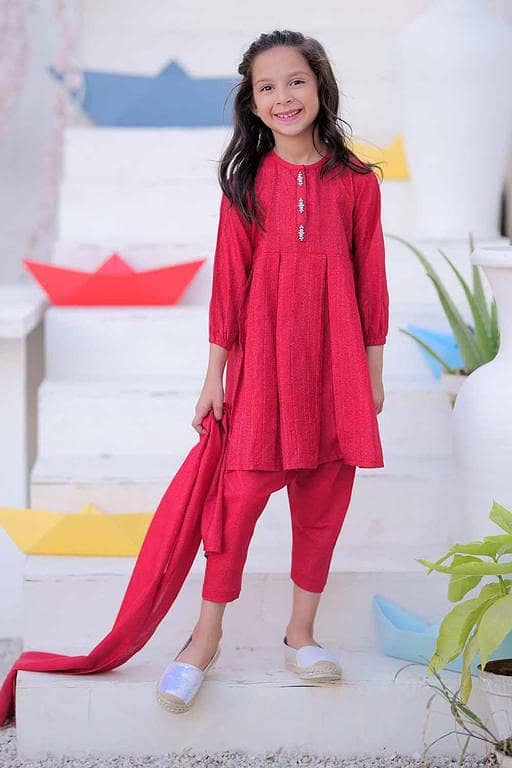 KAD-02508 | Red | Casual 3 Piece Suit |  Karandi