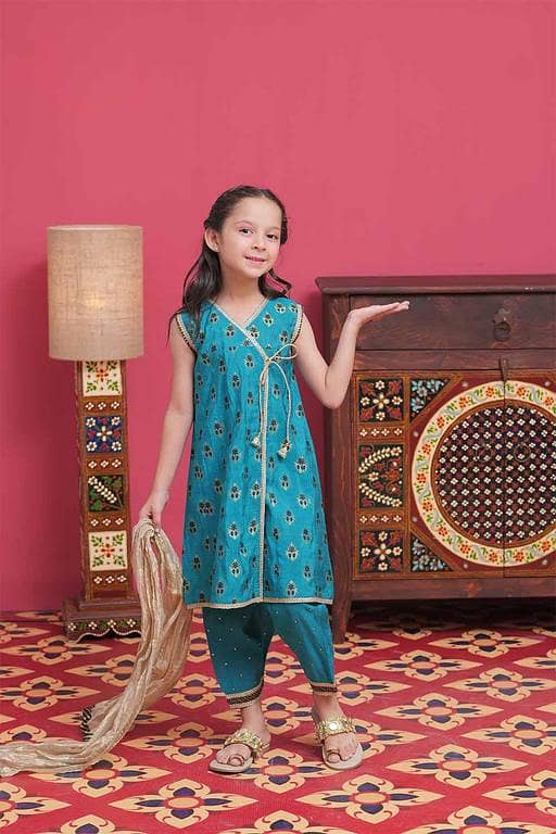 KDD-02105 | Sea Green & Gold | Formal 3 Piece Suit | Banarsi Jacquard