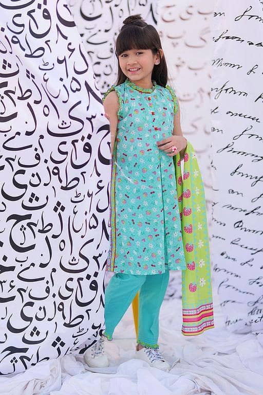 KAD-02248 | Sea Green & Multicolor | Casual 3 Piece Suit  | Cotton Lawn Print