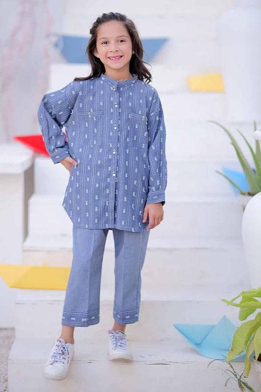 KAC-02459 | Blue | Casual 2 Piece Suit | Denim Jacquard