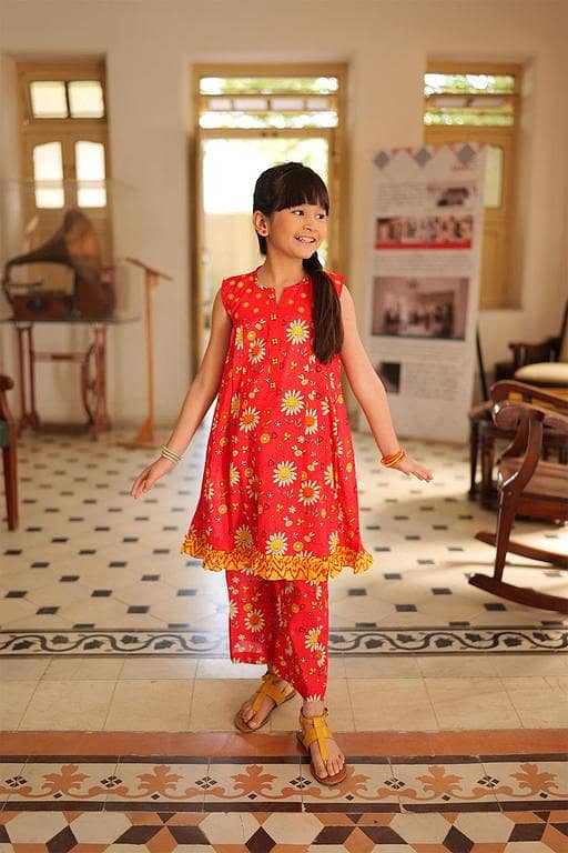 KAC-02127 | Red & Multicolor | Casual 2 Piece Suit  | Cotton Lawn Print