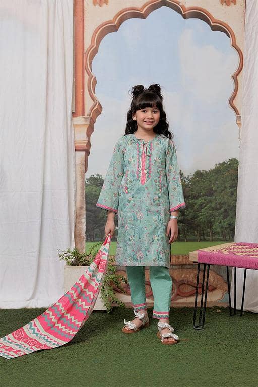 KAD-02131 | Sea Green Multicolor | Casual 3 Piece Suit  | Cotton Lawn Print