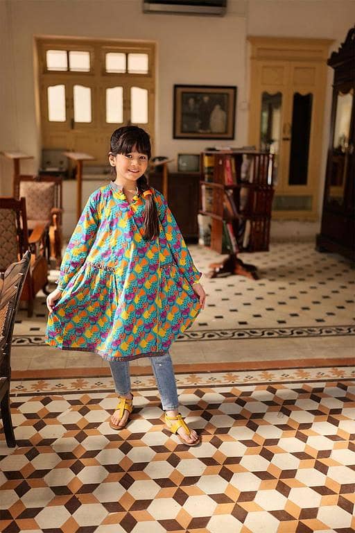 KAA-02156 | Sea Green & Multicolor | Casual Kurta | Cotton Lawn Print