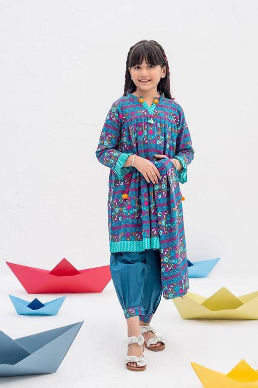 KAD-02364 | Blue & Multicolor | Casual 3 Piece Suit | Cotton Khaddar Printed