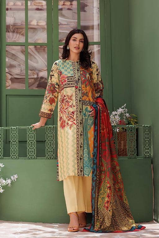 LAD-03038 | Yellow & Multicolor | Casual 3 Piece Suit | Cotton Lawn Printed