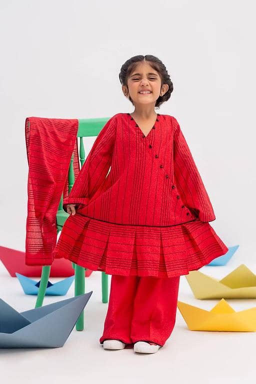 KAD-02438 | Red & Black | Casual 3 Piece Suit | Karandi Fabric