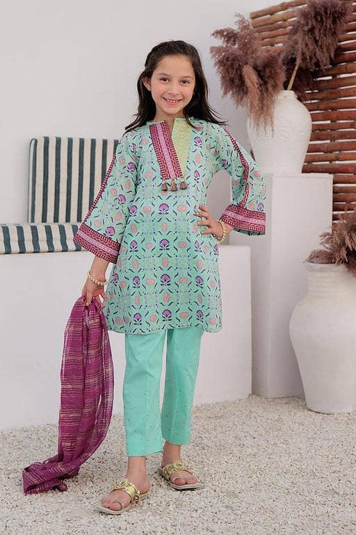 KAD-03023 | Light Sea Green | Casual Plus 3 Piece Suit | Cotton Gold Printed