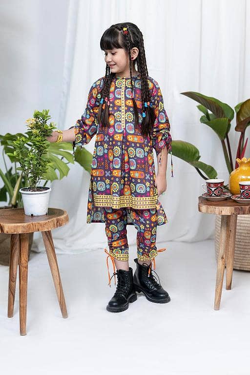 KAC-02069 |  Purple & Multicolor |  Casual 2 Piece Suit |  Cotton  Cambric Printed