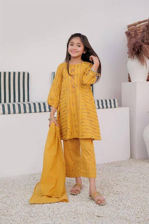 KAD-02988 | Mustard & Multicolor | Casual 3 Piece Suit  | Cotton Yarn dyed Jacquard