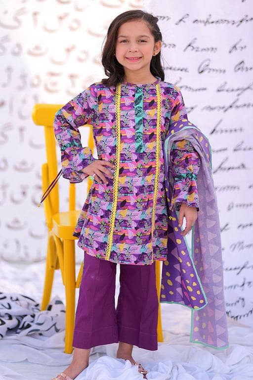 KAD-02222 | Purple & MultiColor | Casual 3 Piece Suit  | Cotton Lawn Print
