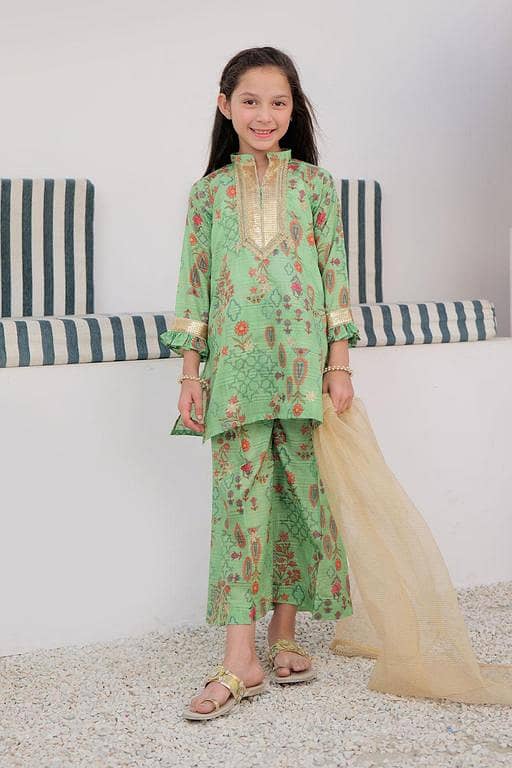 KDD-02869 | Green & Multicolor | Formal 3 Piece Suit | Tasar Silk