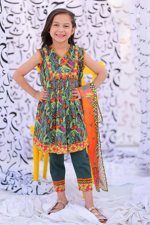 KAD-02174 | Green & Multicolor | Casual 3 Piece Suit  | Cotton Lawn Print