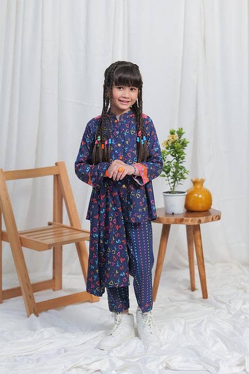 KAD-02108 | N. Blue & Multicolor | Casual 3 Piece Suit | Viscose Acrylic Linen Printed