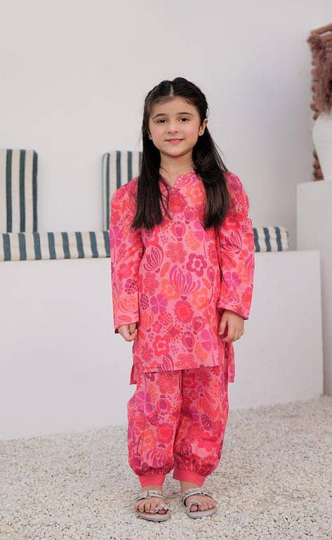 KAC-02987 | T. Pink & Multicolor | Casual 2 Piece Suit | Polyester Swiss Lawn