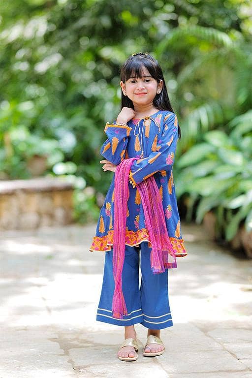 Casual Plus 3 Piece Suit | Cotton Gold Printed & Paist Lawn | Blue & Multicolor | KBD-02021