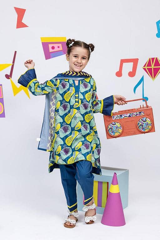 KAD-01835 | Sea Green & Blue | Casual 3 Piece Suit | Cotton Cambric Print