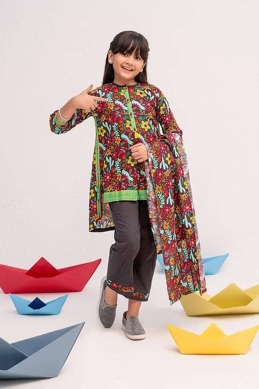 KAD-02363 | Grey & Multicolor | Casual 3 Piece Suit | Cotton Khaddar Printed